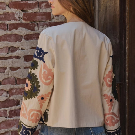 URBAN DAIZY Suzani Embroidered Cotton Floral Jacket