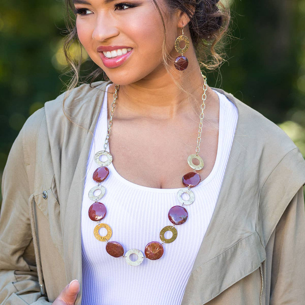 Gold-Plated Long Necklace with Mookaite Stones