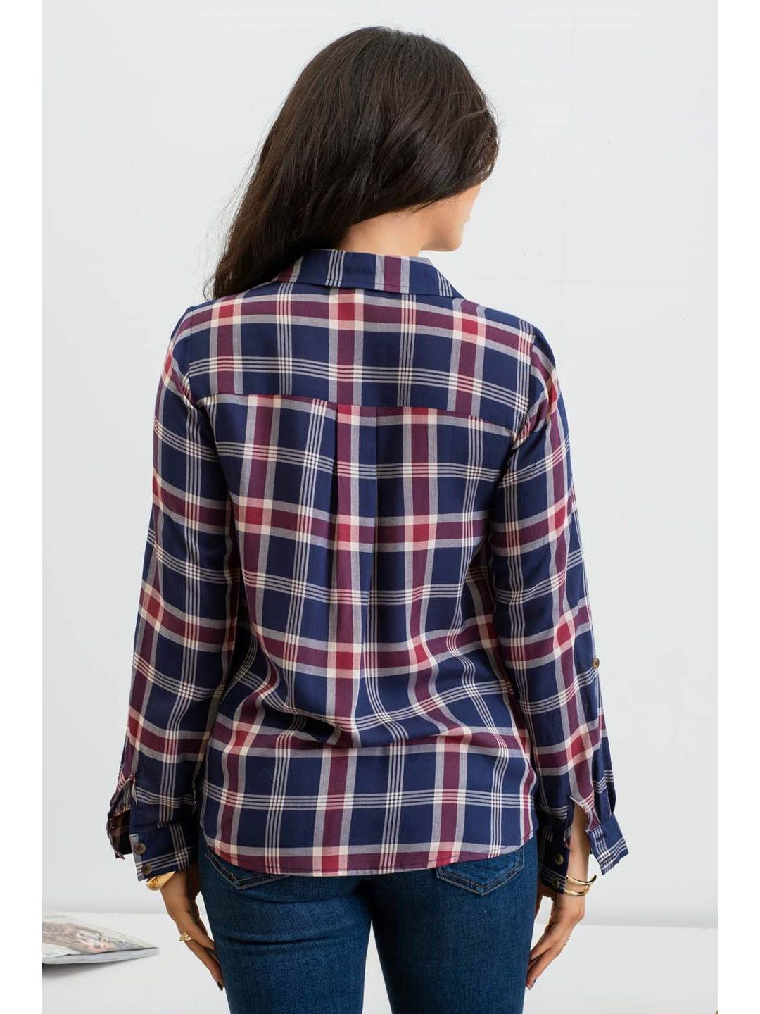 Plaid Button Down Wrap Front Top