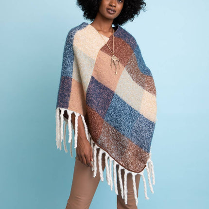 Colorblock Tassel Poncho
