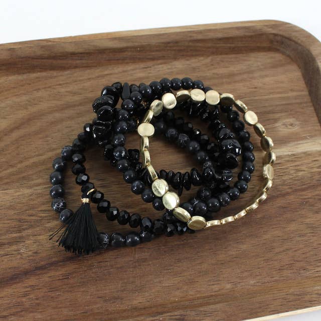 5 Row Stone/Glass Beads Stretch Bracelet Set