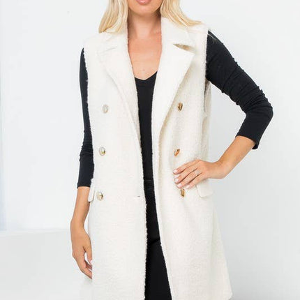 VILA Curly Textured Wool Double Breasted Vest