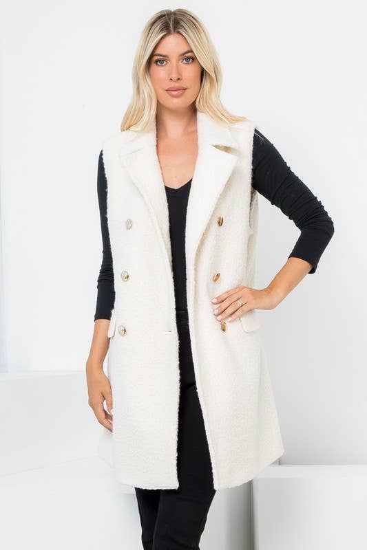 VILA Curly Textured Wool Double Breasted Vest