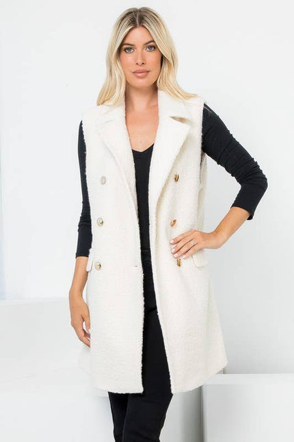 VILA Curly Textured Wool Double Breasted Vest