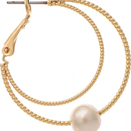 Texture Wire Faux Pearl Hoop Earring