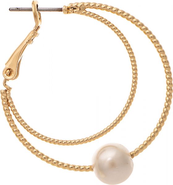 Texture Wire Faux Pearl Hoop Earring