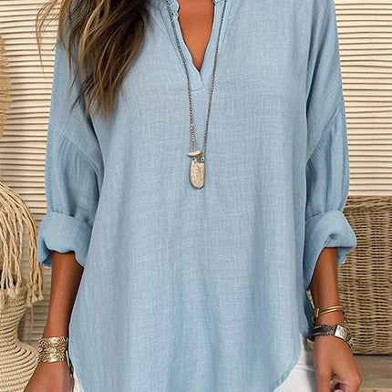 Linen Long Sleeve Casual V Neck Top