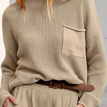 LONG SLEEVES LOOSE POCKETS KNIT PULLOVER