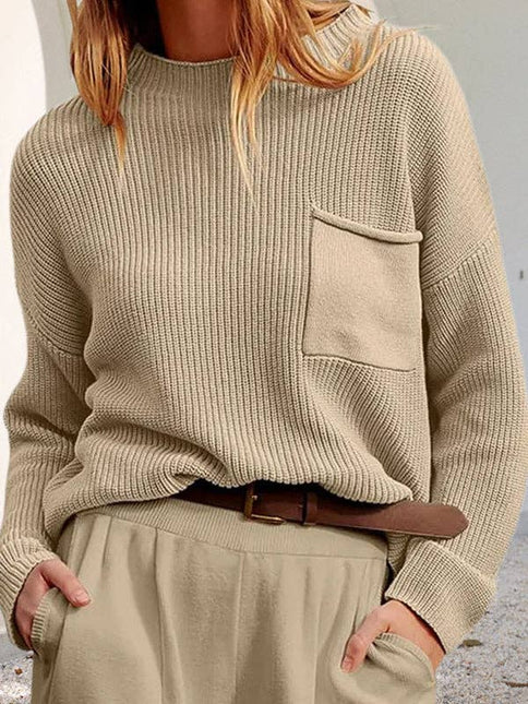 LONG SLEEVES LOOSE POCKETS KNIT PULLOVER