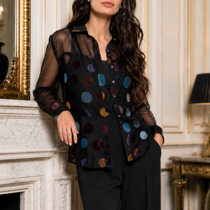ADORE Velvet Polka Dot Sheer Shirt