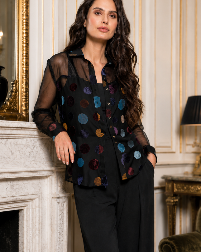 ADORE Velvet Polka Dot Sheer Shirt