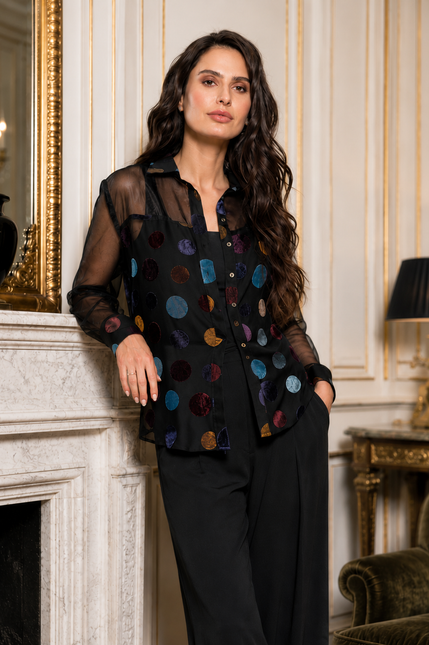 ADORE Velvet Polka Dot Sheer Shirt