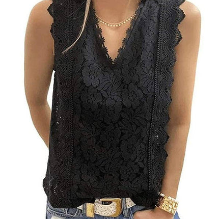 LACE EMBROIDERED SOLID COLOR FALBALA TOP