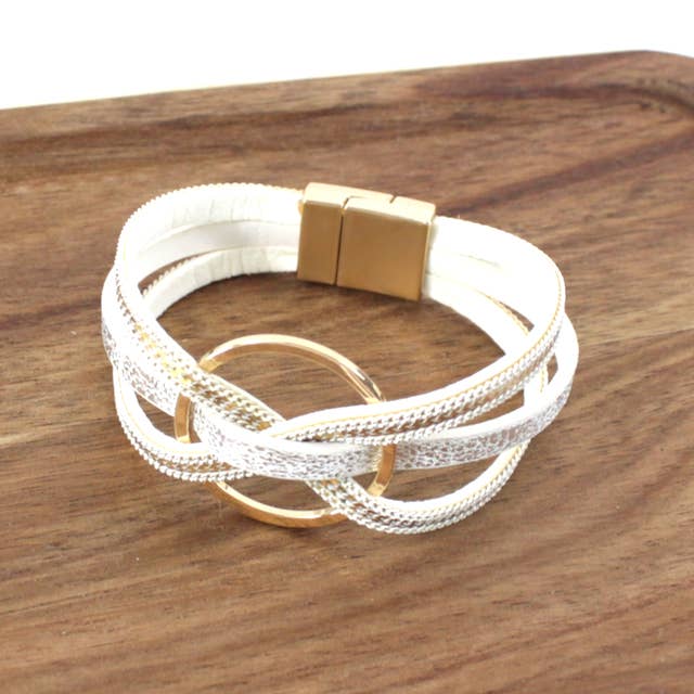 Interlocked Ring Pu Leather Wrap Bracelet