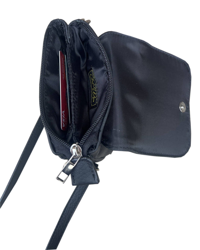 ROMA Cowhide Leather Mini Crossbody Shoulder Bag - Black