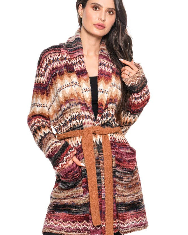 ADORE  Southwest Stripe Belted Cardigan – Sunset Tones