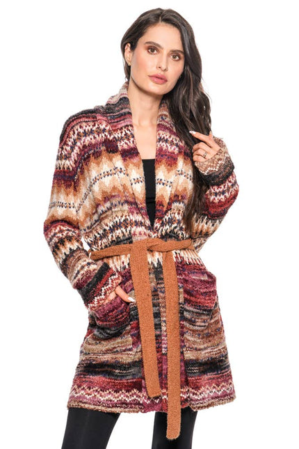 ADORE  Southwest Stripe Belted Cardigan – Sunset Tones