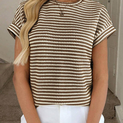 LOVESOFT Striped Short Sleeve Sweater