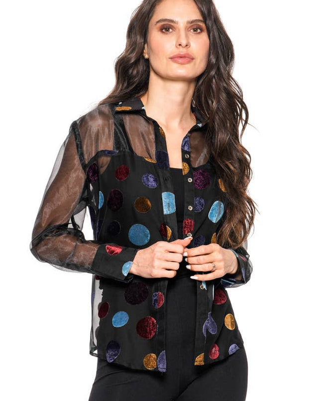 ADORE Velvet Polka Dot Sheer Shirt