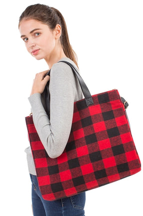 Plaid Pattern Large Tote Bag