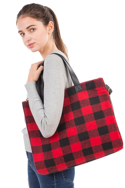 Plaid Pattern Large Tote Bag