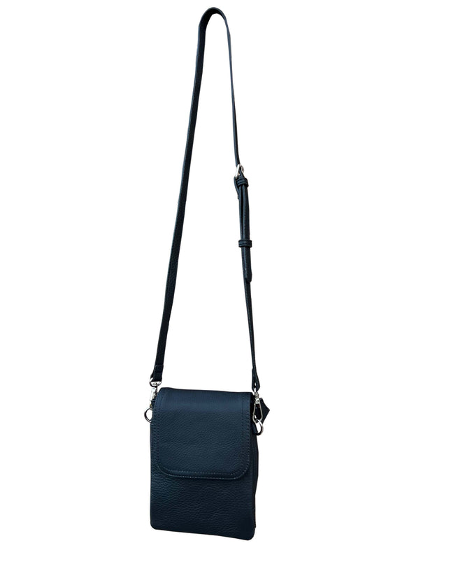 ROMA Cowhide Leather Mini Crossbody Shoulder Bag - Black
