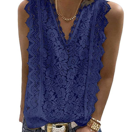 LACE EMBROIDERED SOLID COLOR FALBALA TOP