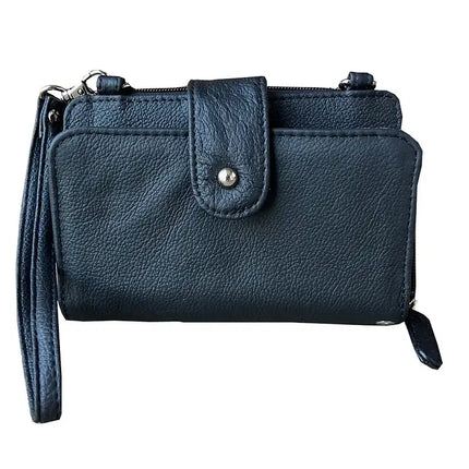 ROMA Embossed Cowhide Leather Phone Pouch w/ Shoulder Strap