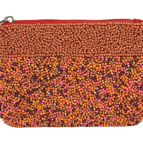 Fully Beaded Multi Color Brown Ladies Coin Purse