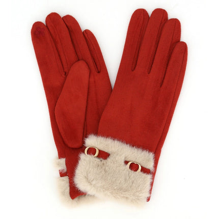 Faux Suede and Fur Cuff Touchscreen Gloves