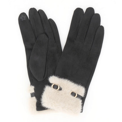 Faux Suede and Fur Cuff Touchscreen Gloves