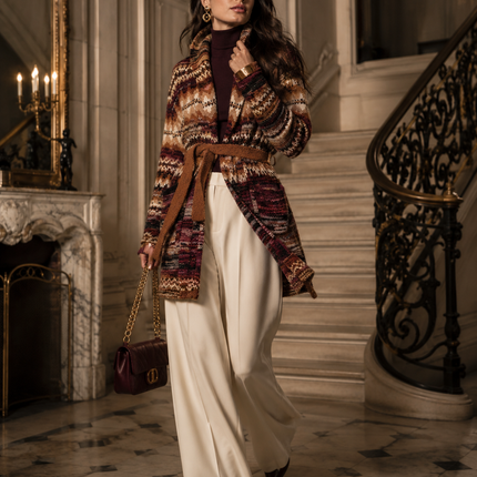 ADORE  Southwest Stripe Belted Cardigan – Sunset Tones