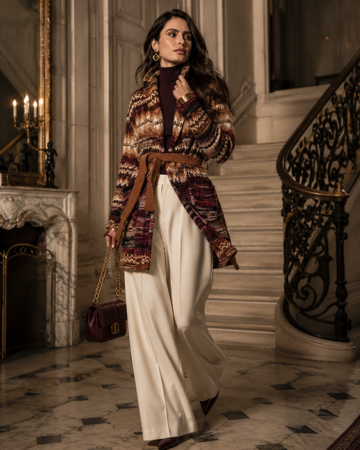 ADORE  Southwest Stripe Belted Cardigan – Sunset Tones