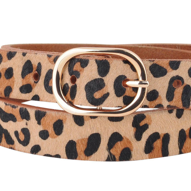 Leopard Print Calf Hair Genuine Leather Belt