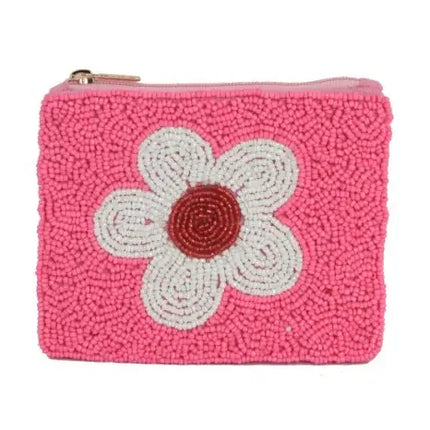 Ladies Fully Beaded Flower Printed Coin Purse