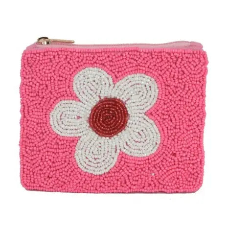 Ladies Fully Beaded Flower Printed Coin Purse