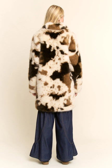 DAVI & DANI Spotted Faux Fur Collared Coat