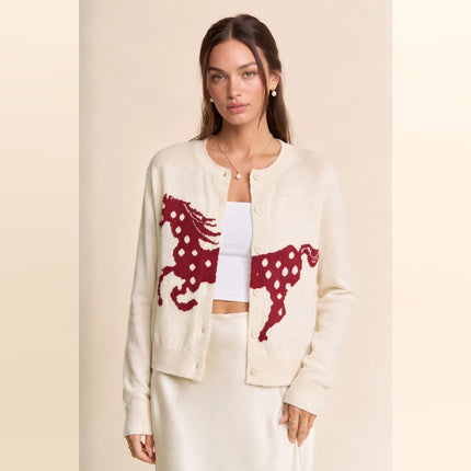 DAVI & DANI Spotted Horse Button-Up Cardigan