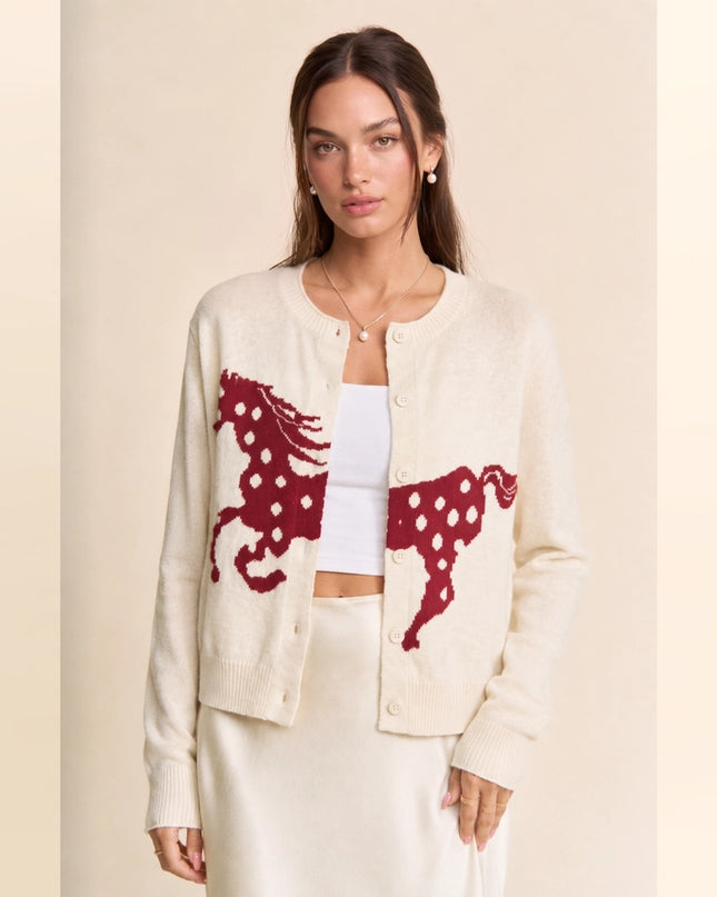 DAVI & DANI Spotted Horse Button-Up Cardigan