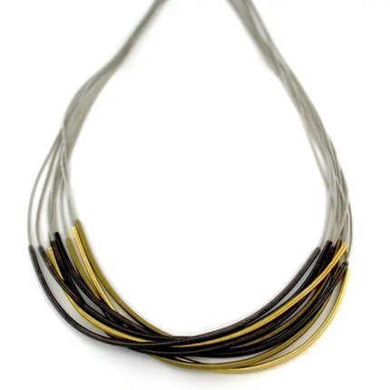 Sea Lily Long Silver Multi Strand Piano Wire Necklace