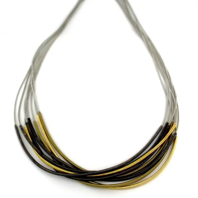 Sea Lily Long Silver Multi Strand Piano Wire Necklace