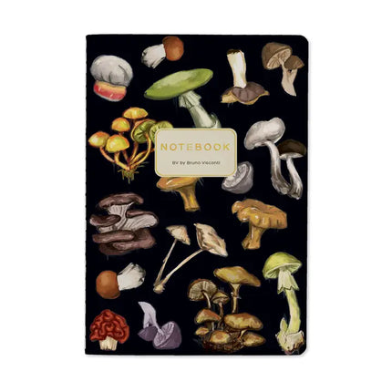 BV by Bruno Visconti Vegan Leather A5 Notebook - Mushrooms On Black