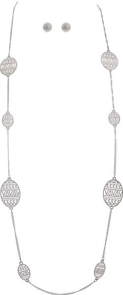 Silver Long Medallion Station Necklace Set