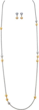 Two Tone Random Ball Bead Station Necklace Set