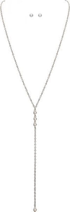 Silver Crystal Y Chain Necklace Set