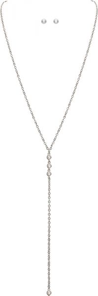 Silver Crystal Y Chain Necklace Set