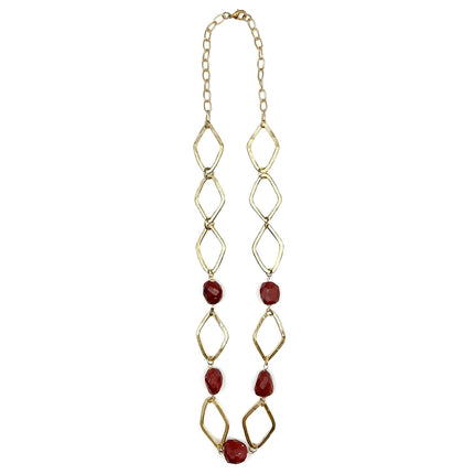 ANJU Gold-Plated Long Necklace with Red Jasper Stones
