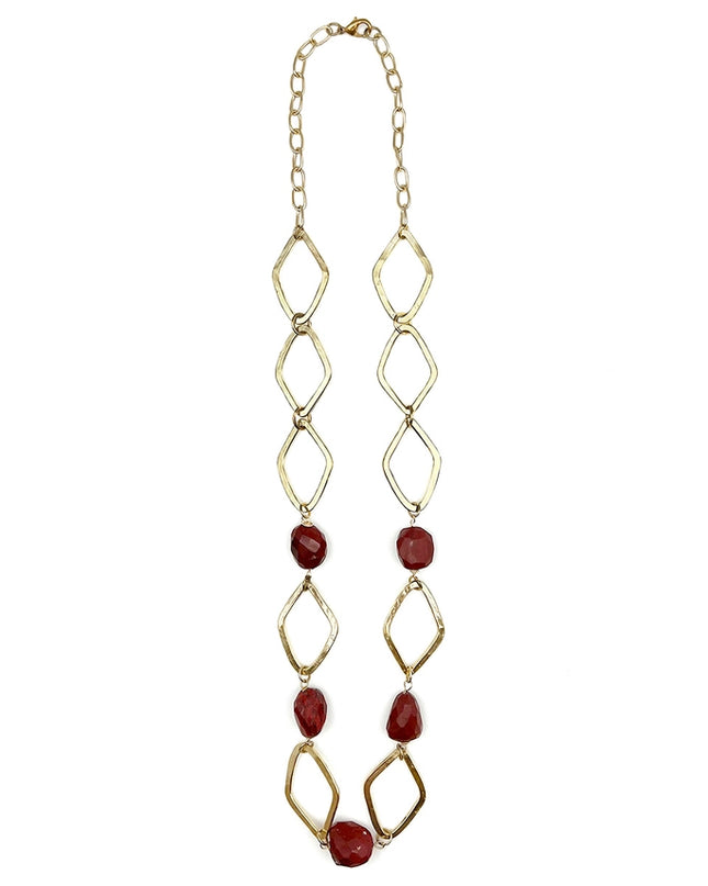 ANJU Gold-Plated Long Necklace with Red Jasper Stones