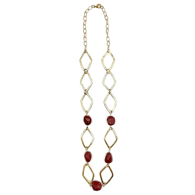 ANJU Gold-Plated Long Necklace with Red Jasper Stones