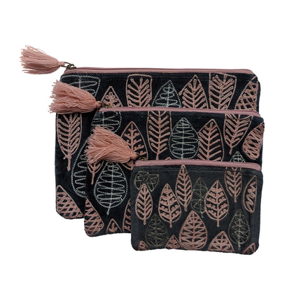 Chloe & Lex Set of 3 Peach Leaves Cotton Coin Purse Pouch Set